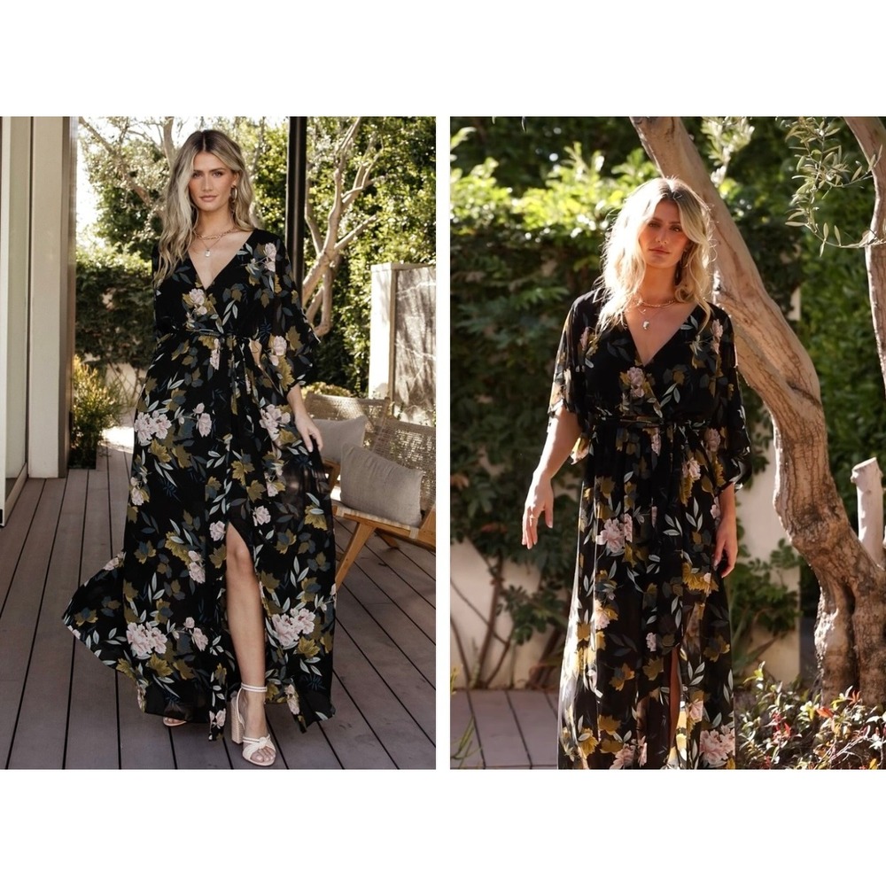 Baltic Born Kia Kimono Maxi Dress Midnight Floral Black Pink Gold Small NWT - Picture 10 of 10